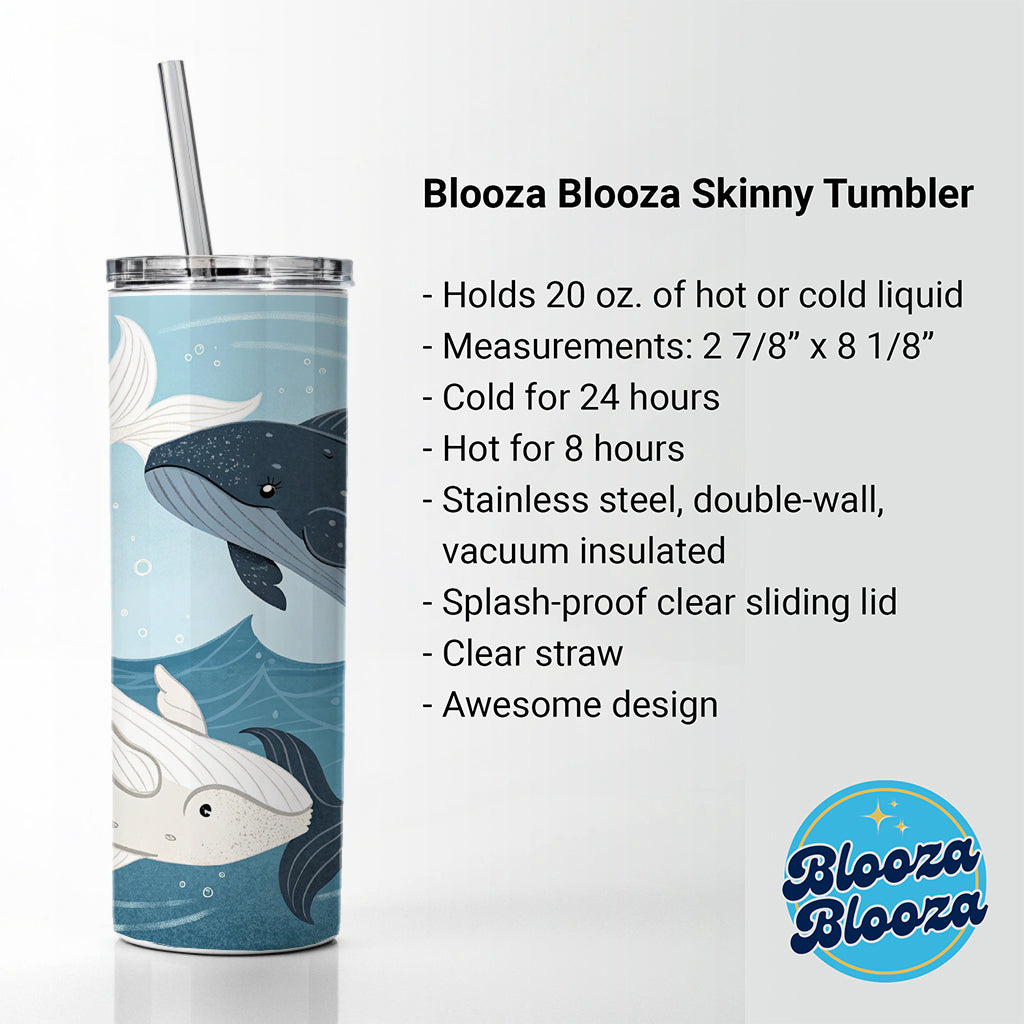 Two Whales Yin Yang Ocean Skinny Tumbler 20oz with Straw Insulated Water Bottle Gift