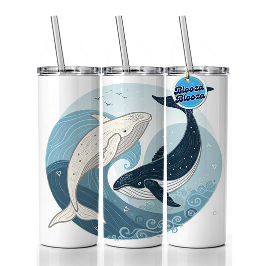 Two Whales Yin Yang Skinny Tumbler 20oz with Straw Insulated Water Bottle Gift