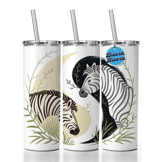 Two Zebras Yin Yang Skinny Tumbler 20oz with Straw Insulated Water Bottle Gift