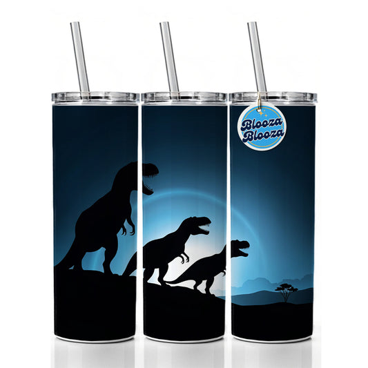 Tyrannosaurus T-Rex Dinosaur Night Silhouettes Skinny Tumbler 20oz with Straw Insulated Water Bottle Gift