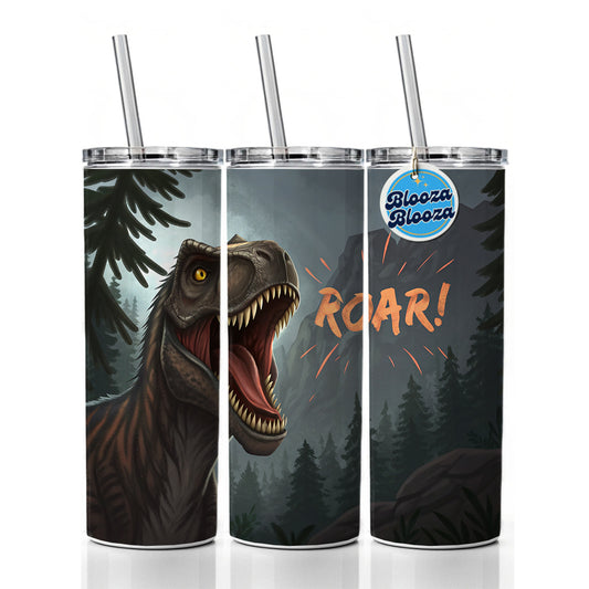Tyrannosaurus T-Rex Dinosaur Roar Bold Text Skinny Tumbler 20oz with Straw Insulated Water Bottle Gift