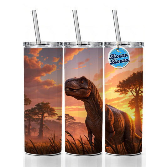 Tyrannosaurus T-Rex Dinosaur Sunset Sky Skinny Tumbler 20oz with Straw Insulated Water Bottle Gift