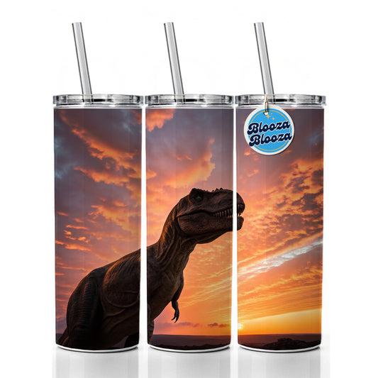 Tyrannosaurus T-Rex Dinosaur Sunset Sunrise Skinny Tumbler 20oz with Straw Insulated Water Bottle Gift