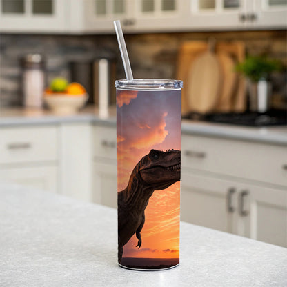 Tyrannosaurus T-Rex Dinosaur Sunset Sunrise Skinny Tumbler 20oz with Straw Insulated Water Bottle Gift