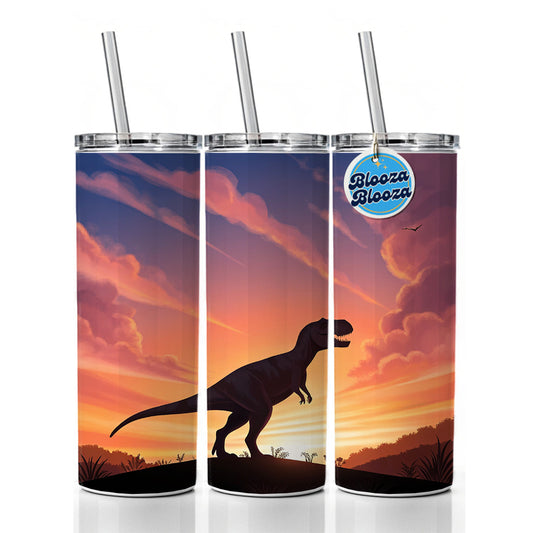 Tyrannosaurus T-Rex Dinosaur Sunset Skinny Tumbler 20oz with Straw Insulated Water Bottle Gift