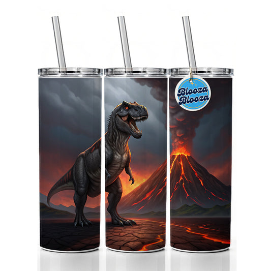 Tyrannosaurus T-Rex Dinosaur Volcano Erupting Skinny Tumbler 20oz with Straw Insulated Water Bottle Gift