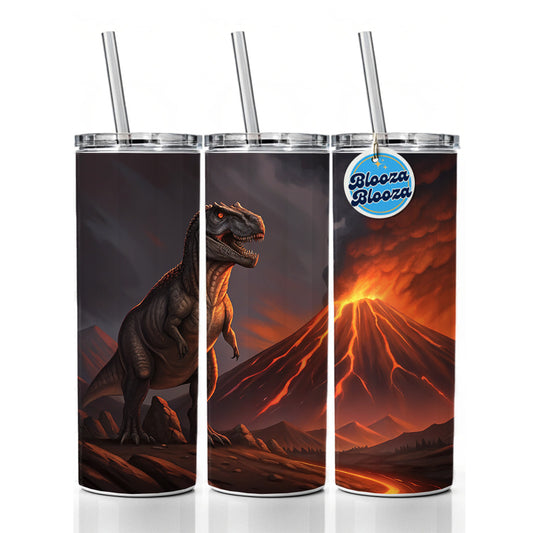 Tyrannosaurus T-Rex Dinosaur Volcano Lava Skinny Tumbler 20oz with Straw Insulated Water Bottle Gift