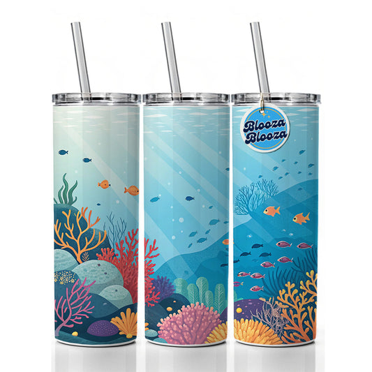 Underwater Reef Scene Fish Coral Ocean Tropical Skinny Tumbler 20oz with Straw Insulated Water Bottle Gift
