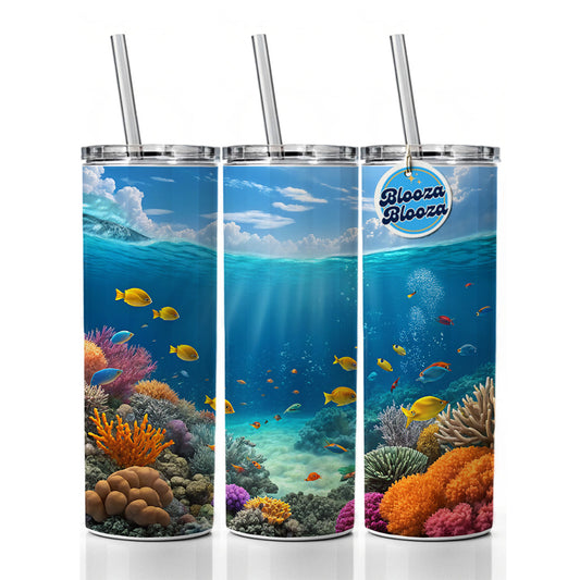 Underwater Reef Scene Tropical Fish Ocean Skinny Tumbler 20oz with Straw Insulated Water Bottle Gift