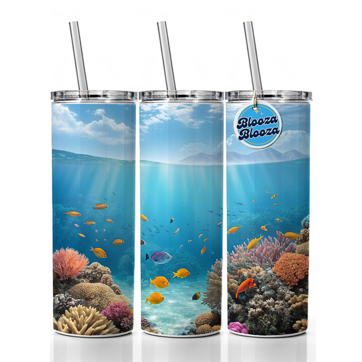 Underwater Scene Tropical Fish Ocean Skinny Tumbler 20oz with Straw Insulated Water Bottle Gift