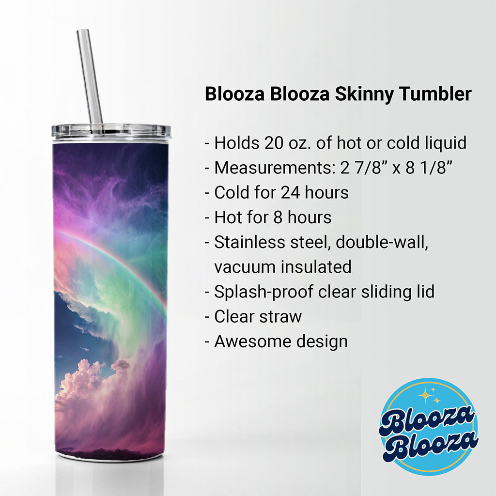 Vapor Rainbow Storm Skinny Tumbler 20oz with Straw Insulated Water Bottle Gift