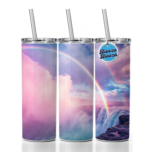 Vapor Rainbow Waterfall Skinny Tumbler 20oz with Straw Insulated Water Bottle Gift
