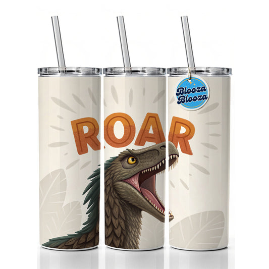 Velociraptor Roar Bold Dinosaur Skinny Tumbler 20oz with Straw Insulated Water Bottle Gift