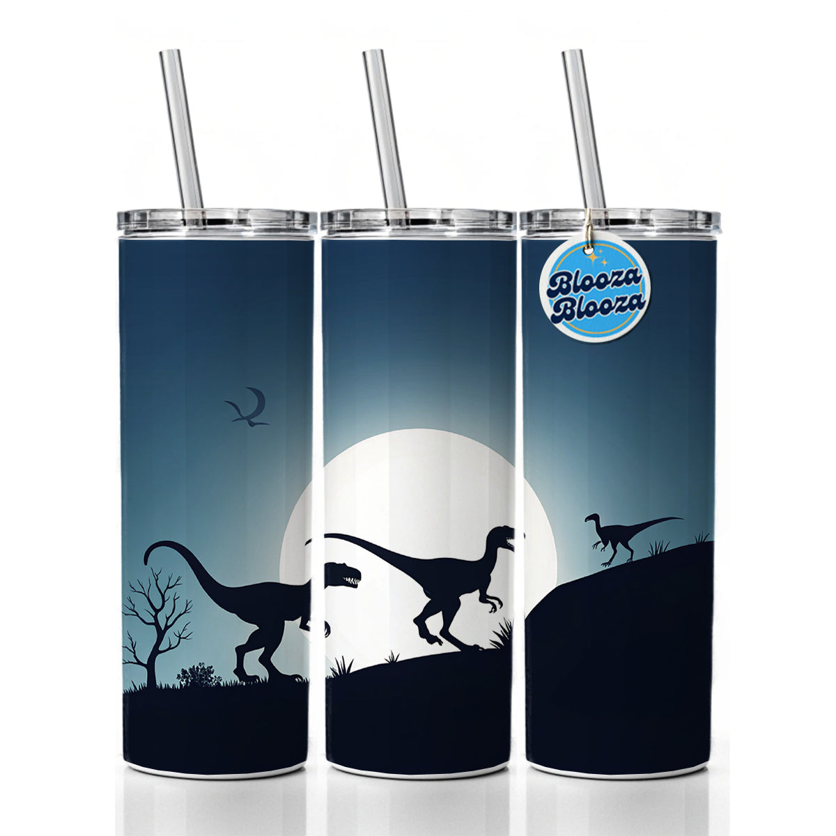Velociraptor Silhouettes Dinosaurs Skinny Tumbler 20oz with Straw Insulated Water Bottle Gift