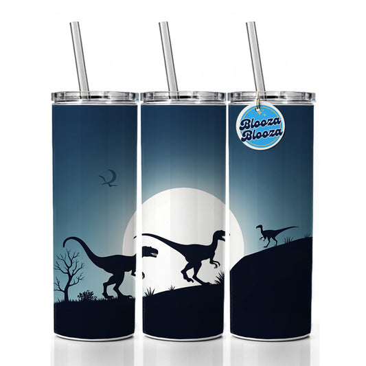 Velociraptor Silhouettes Dinosaurs Skinny Tumbler 20oz with Straw Insulated Water Bottle Gift