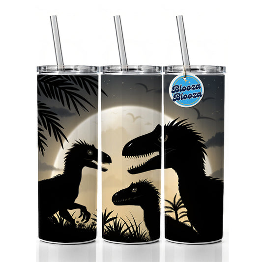 Velociraptor Silhouettes Night Dinosaur Skinny Tumbler 20oz with Straw Insulated Water Bottle Gift