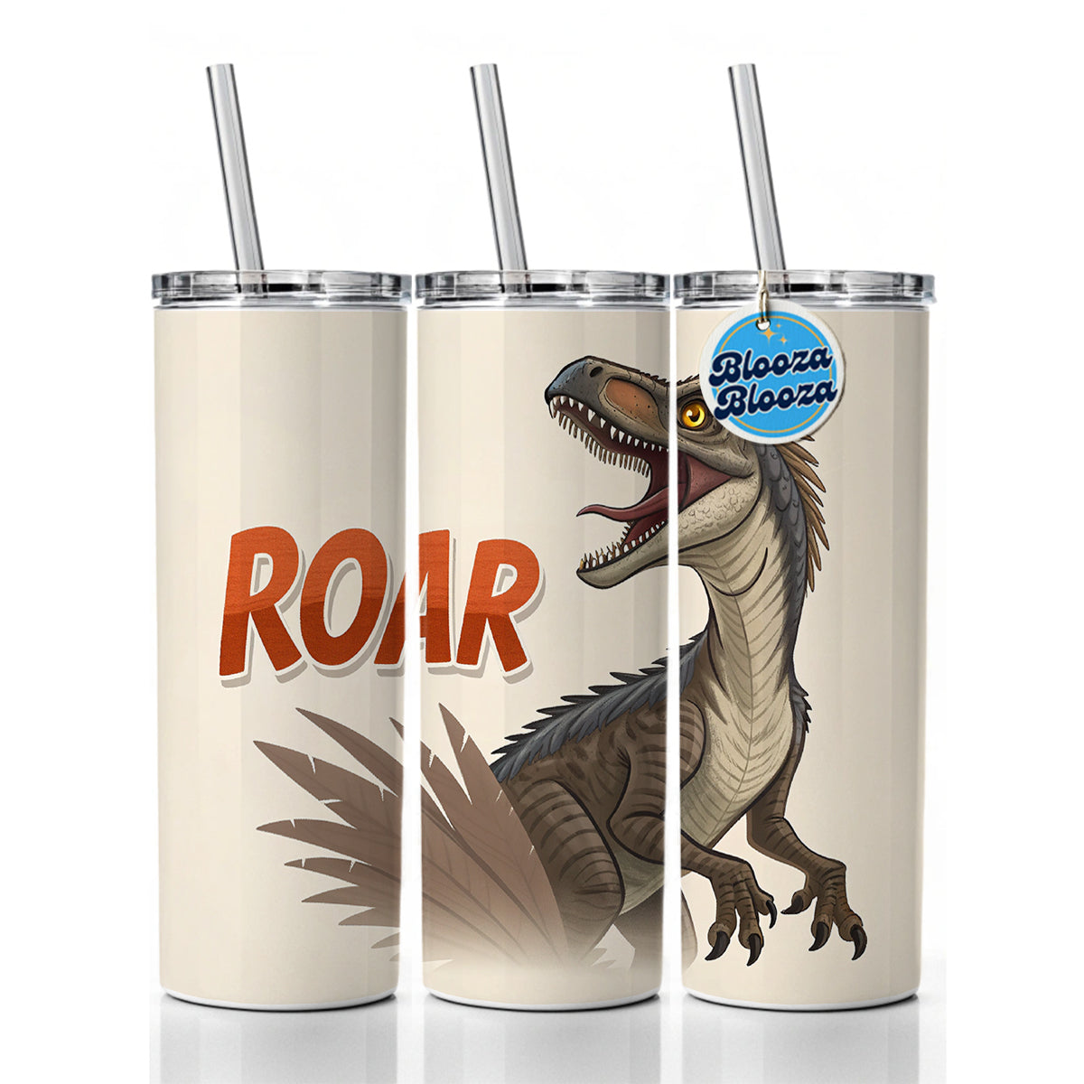 Velociraptor With Roar Dinosaur Skinny Tumbler 20oz with Straw Insulated Water Bottle Gift