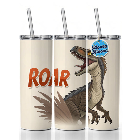 Velociraptor With Roar Dinosaur Skinny Tumbler 20oz with Straw Insulated Water Bottle Gift