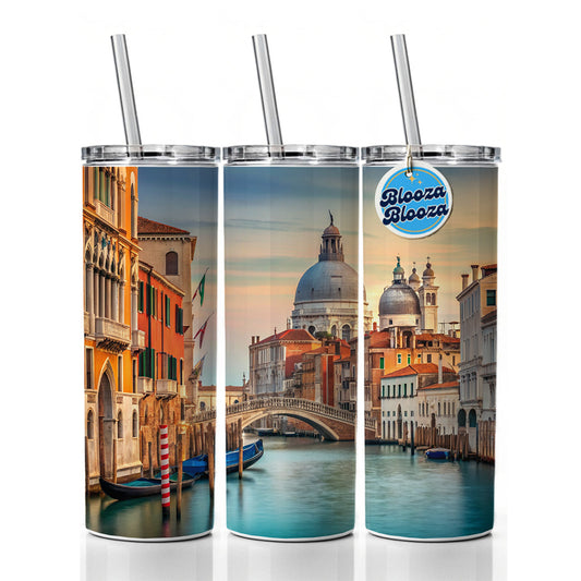 Venice Italy Canal Travel Skinny Tumbler 20oz with Straw Insulated Water Bottle Gift