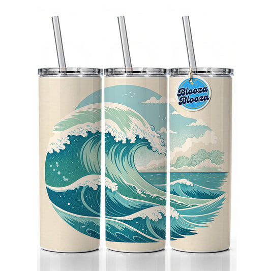 Vintage Ocean Waves Skinny Tumbler 20oz with Straw Insulated Water Bottle Gift
