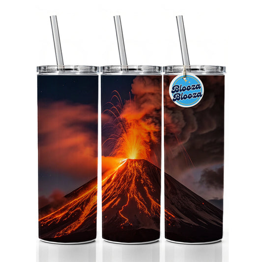 Volcano Erupting At Night Lava Skinny Tumbler 20oz with Straw Insulated Water Bottle Gift