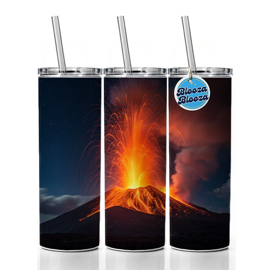 Volcano Erupting At Night Skinny Tumbler 20oz with Straw Insulated Water Bottle Gift