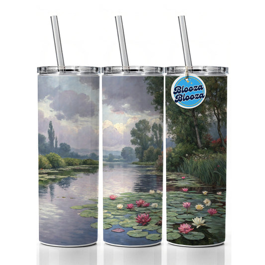 Water Lilies By Claude Monet Inspired Skinny Tumbler 20oz with Straw Insulated Water Bottle Gift