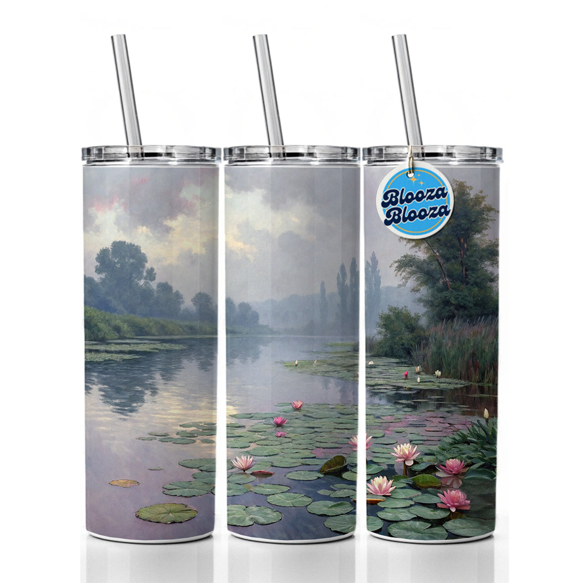 Water Lilies Inspired By Claude Monet Beautiful Skinny Tumbler 20oz with Straw Insulated Water Bottle Gift