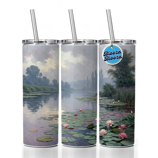 Water Lilies Inspired By Claude Monet Beautiful Skinny Tumbler 20oz with Straw Insulated Water Bottle Gift