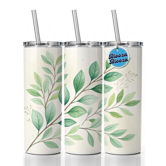 Watercolor Green Leaves And Branches Skinny Tumbler 20oz with Straw Insulated Water Bottle Gift