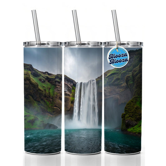 Waterfall Beautiful Skinny Tumbler 20oz with Straw Insulated Water Bottle Gift