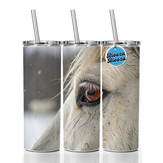 White Horse Eye Close Up Skinny Tumbler 20oz with Straw Insulated Water Bottle Gift