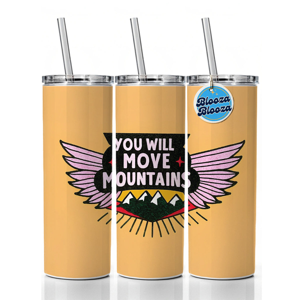 You Will Move Mountains Inspirational Skinny Tumbler 20oz with Straw Insulated Water Bottle Gift