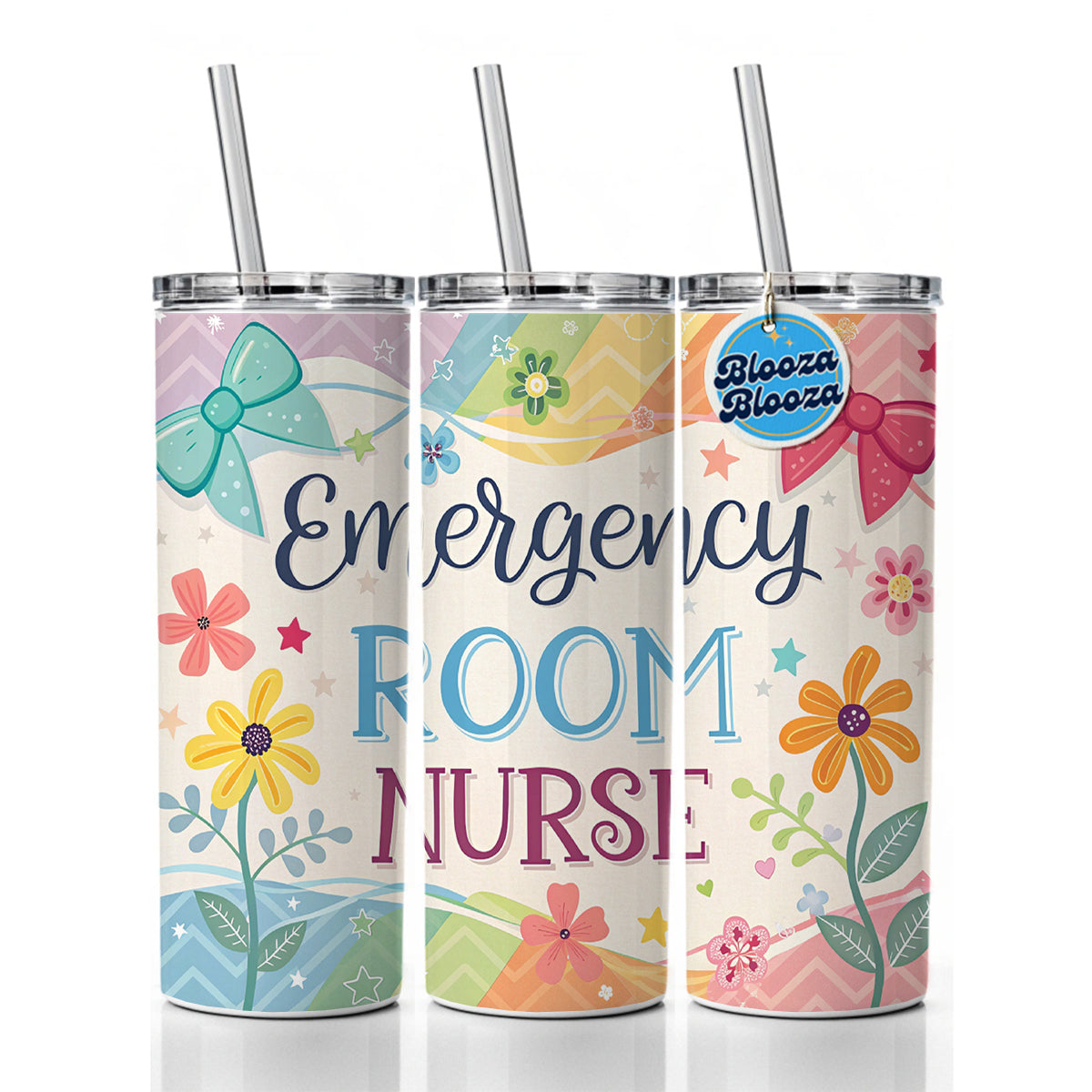 Emergency Room Nurse Appreciation Coquette Bows Flowers Skinny Tumbler 20oz with Straw Insulated Water Bottle Gift