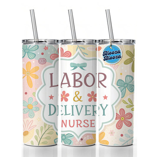 Labor & Delivery Nurse Appreciation Coquette Bows Flowers Skinny Tumbler 20oz with Straw Insulated Water Bottle Gift