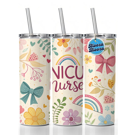 NICU Neonatal Nurse Appreciation Coquette Bows Flowers Skinny Tumbler 20oz with Straw Insulated Water Bottle Gift