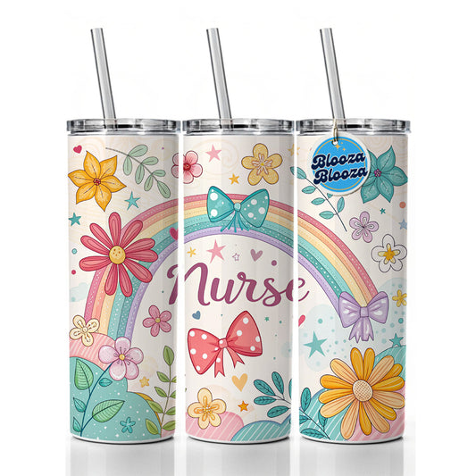 Nurse Appreciation Coquette Bows Flowers Skinny Tumbler 20oz with Straw Insulated Water Bottle Gift