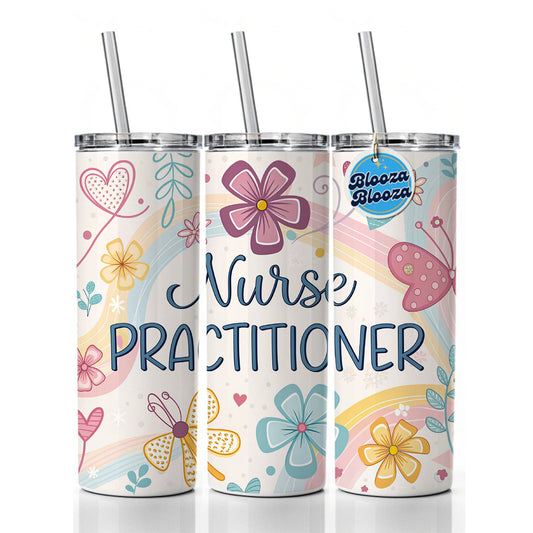 Nurse Practitioner Appreciation Coquette Bows Flowers Skinny Tumbler 20oz with Straw Insulated Water Bottle Gift