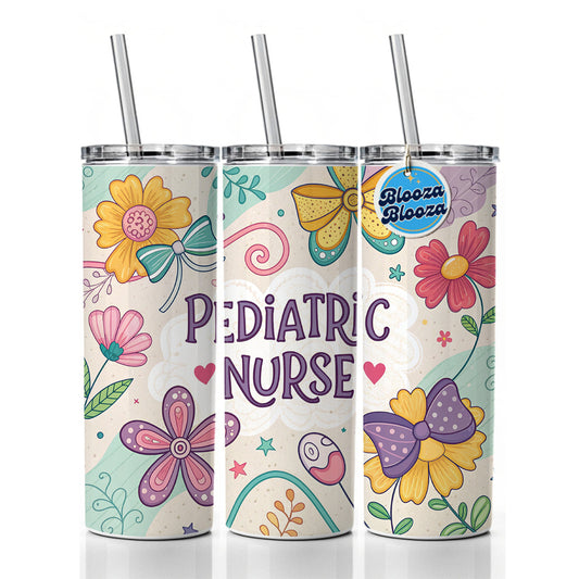 Pediatric Nurse Appreciation Coquette Bows Flowers Skinny Tumbler 20oz with Straw Insulated Water Bottle Gift
