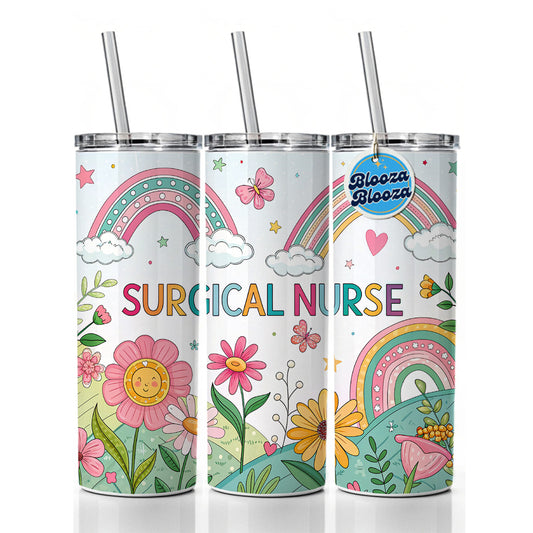 Surgical Nurse Appreciation Coquette Bows Flowers Skinny Tumbler 20oz with Straw Insulated Water Bottle Gift