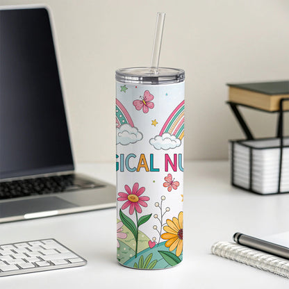 Surgical Nurse Appreciation Coquette Bows Flowers Skinny Tumbler 20oz with Straw Insulated Water Bottle Gift