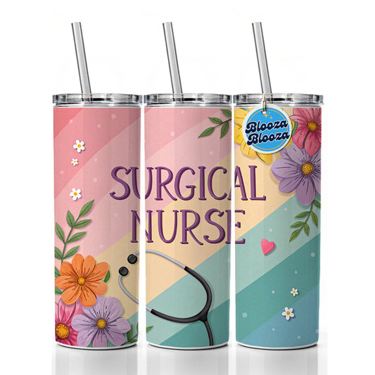 Surgical Nurse Appreciation Stethoscope Flowers Skinny Tumbler 20oz with Straw Insulated Water Bottle Gift