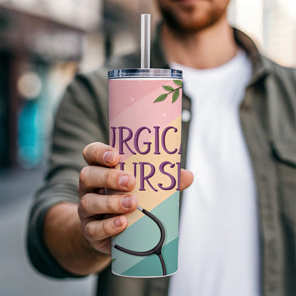 Surgical Nurse Appreciation Stethoscope Flowers Skinny Tumbler 20oz with Straw Insulated Water Bottle Gift