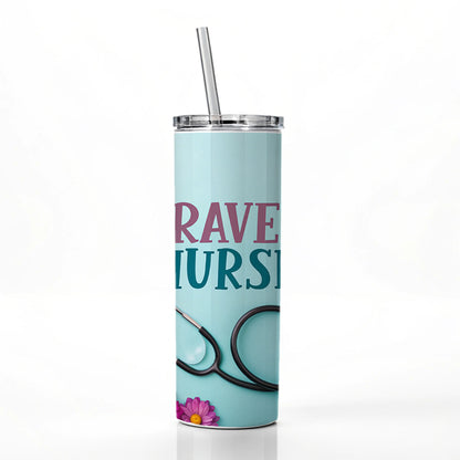 Travel Nurse Appreciation Stethoscope Flowers Skinny Tumbler 20oz with Straw Insulated Water Bottle Gift