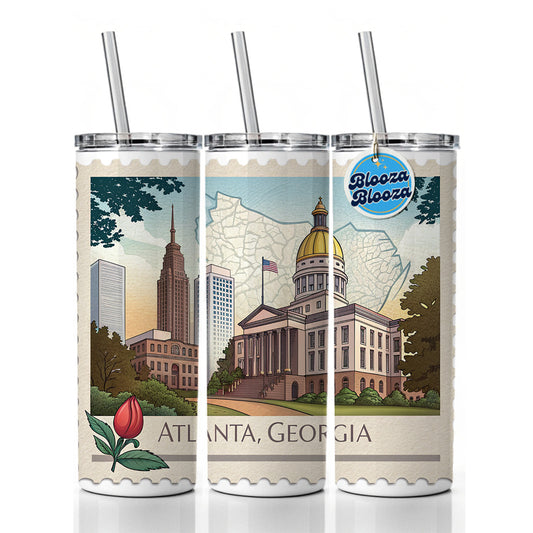 Atlanta, Georgia GA Travel City State Stamp Skinny Tumbler 20oz with Straw Insulated Water Bottle Gift