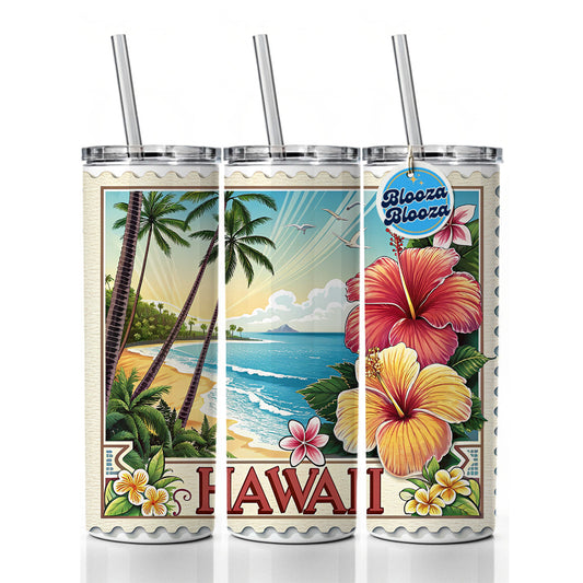Hawaii HI Travel City State Stamp Skinny Tumbler 20oz with Straw Insulated Water Bottle Gift