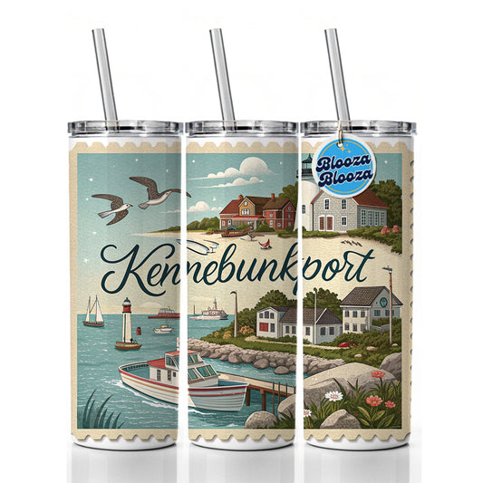 Kennebunkport, Maine ME Travel City State Stamp Skinny Tumbler 20oz with Straw Insulated Water Bottle Gift