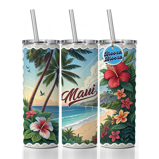 Maui, Hawaii HI Travel City State Stamp Skinny Tumbler 20oz with Straw Insulated Water Bottle Gift