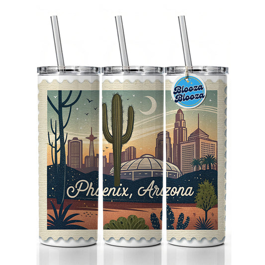 Phoenix, Arizona AZ Travel City State Stamp Skinny Tumbler 20oz with Straw Insulated Water Bottle Gift