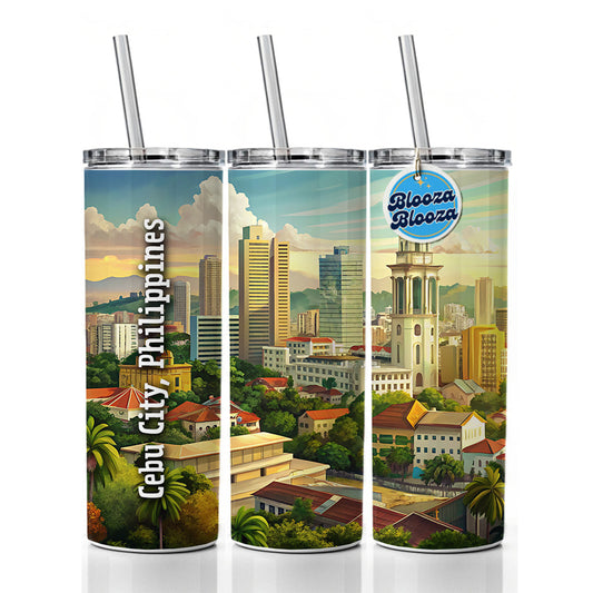 Cebu City, Philippines Travel City Country Stamp Skinny Tumbler 20oz with Straw Insulated Water Bottle Gift